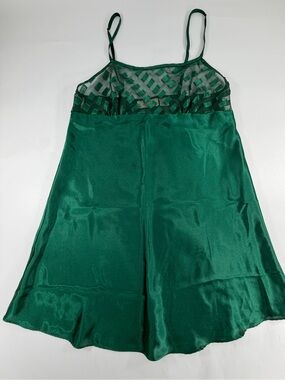 Victoria’s Secret Emerald Green Satin Mesh Babydoll Chemise Nightgown Small